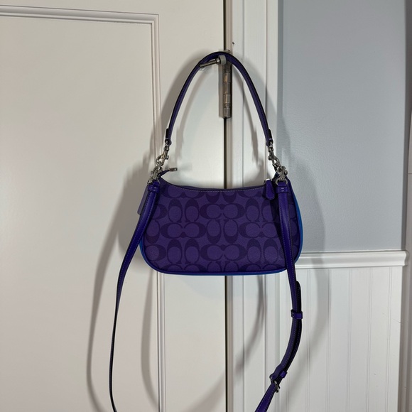 Coach Teri Shoulder Crossbody Bag In Blocked Signature Canvas Blue & Purple - Picture 7 of 12